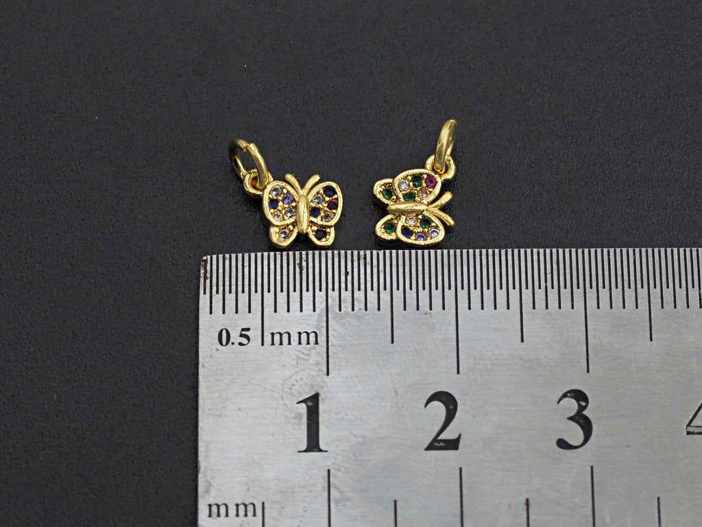 CZ Colorful Micro Pave Butterfly Shape Pendant, Butterfly Pave Pendant, Gold plated, 7x8mm, Sku#Z700