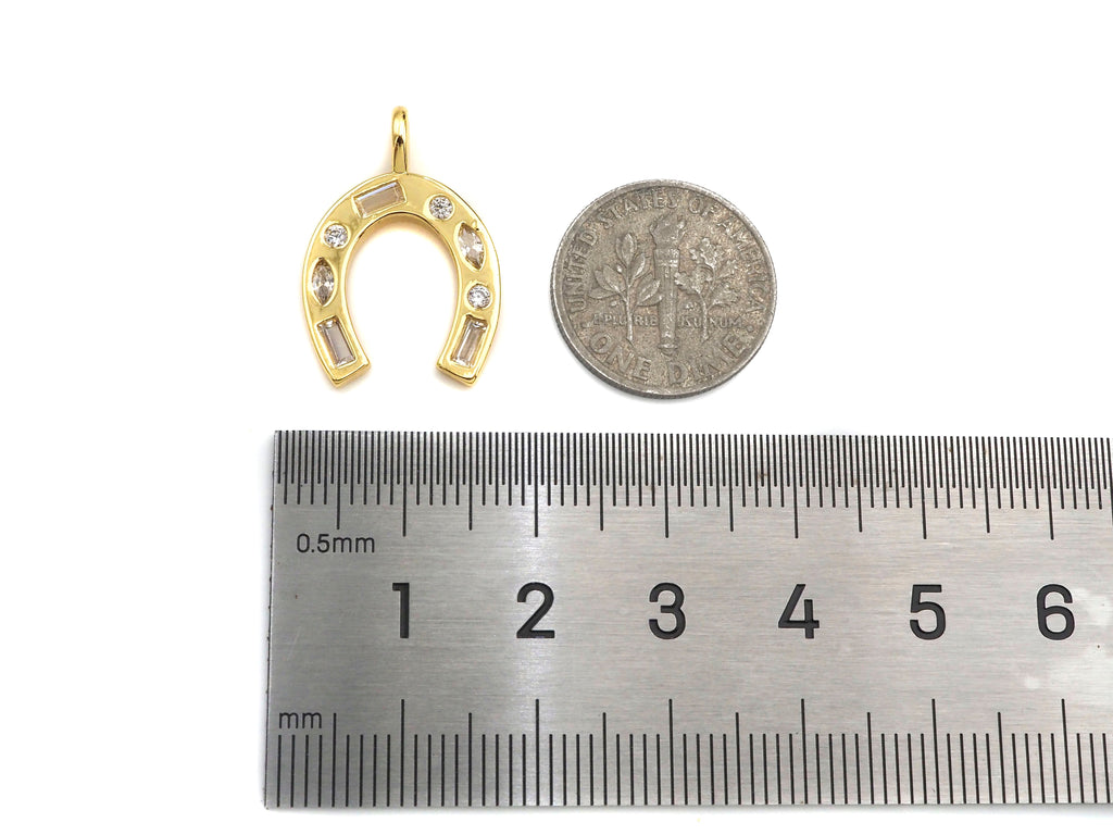 CZ Micro Pave Wishbone Shape Pendant, Cubic Zirconia Horseshoe Shape Charm, sku#L367