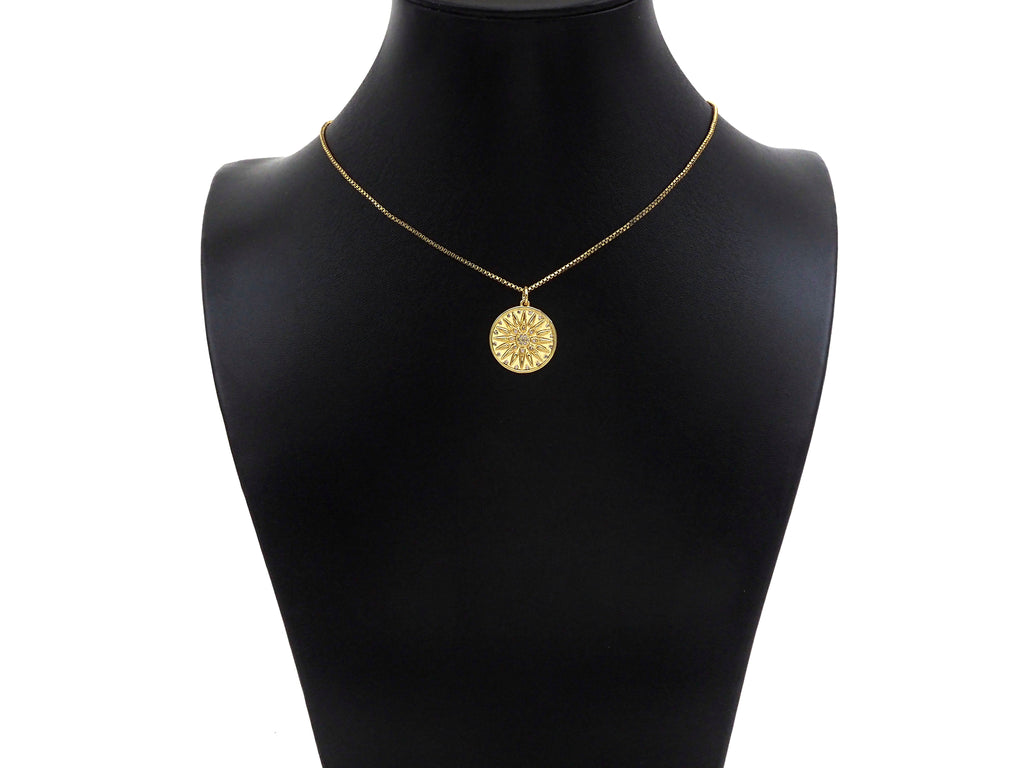 CZ Micro Pave Cupid's Arrow On Round Coin Shape Pendant,  Sku#F1369