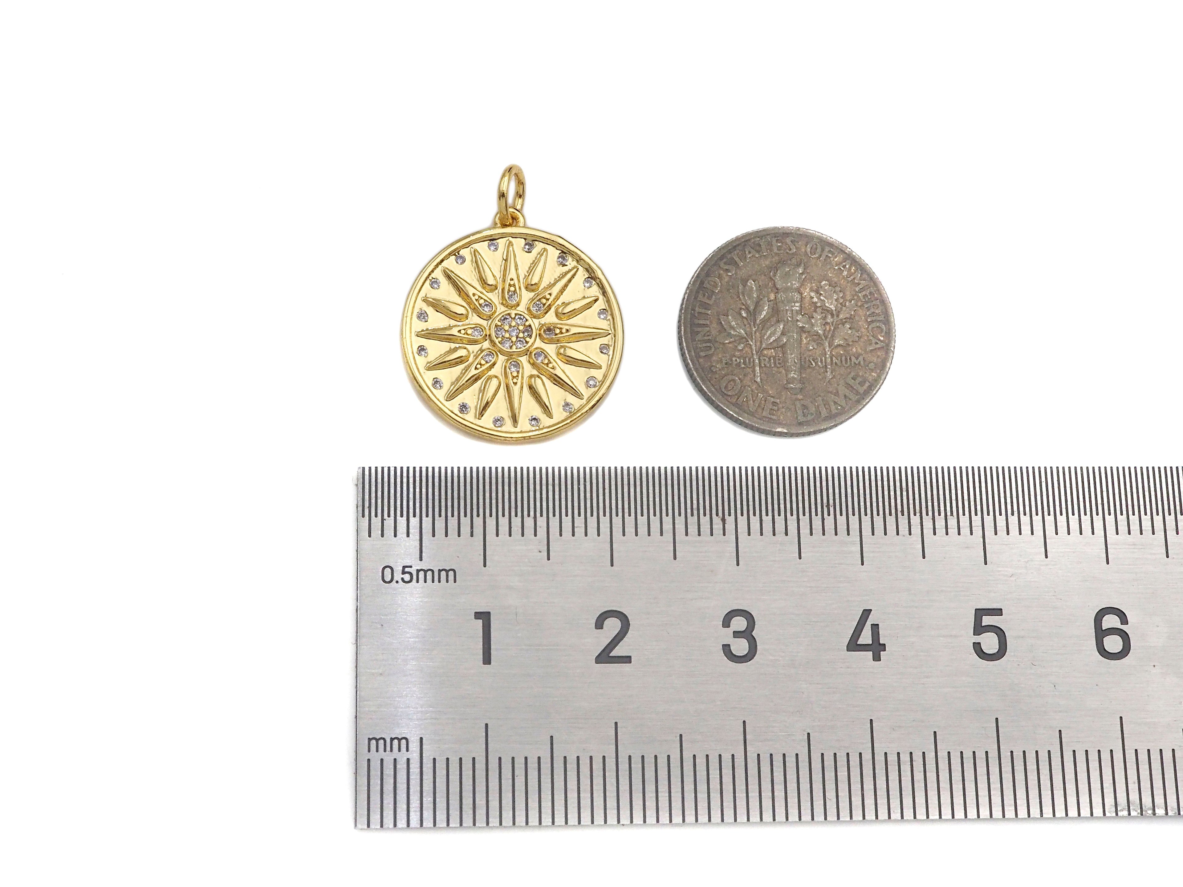 CZ Micro Pave Cupid's Arrow On Round Coin Shape Pendant,  Sku#F1369