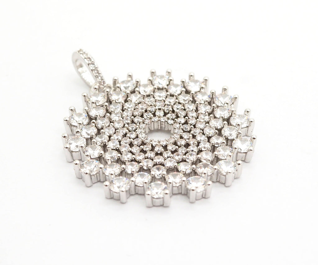 40mm Large CZ Micro Pave Shiny Radial Flower Pendant/Charm, Cubic Zirconia Paved Charm, Filigree Necklace Bracelet Charm Pendant,sku#F506
