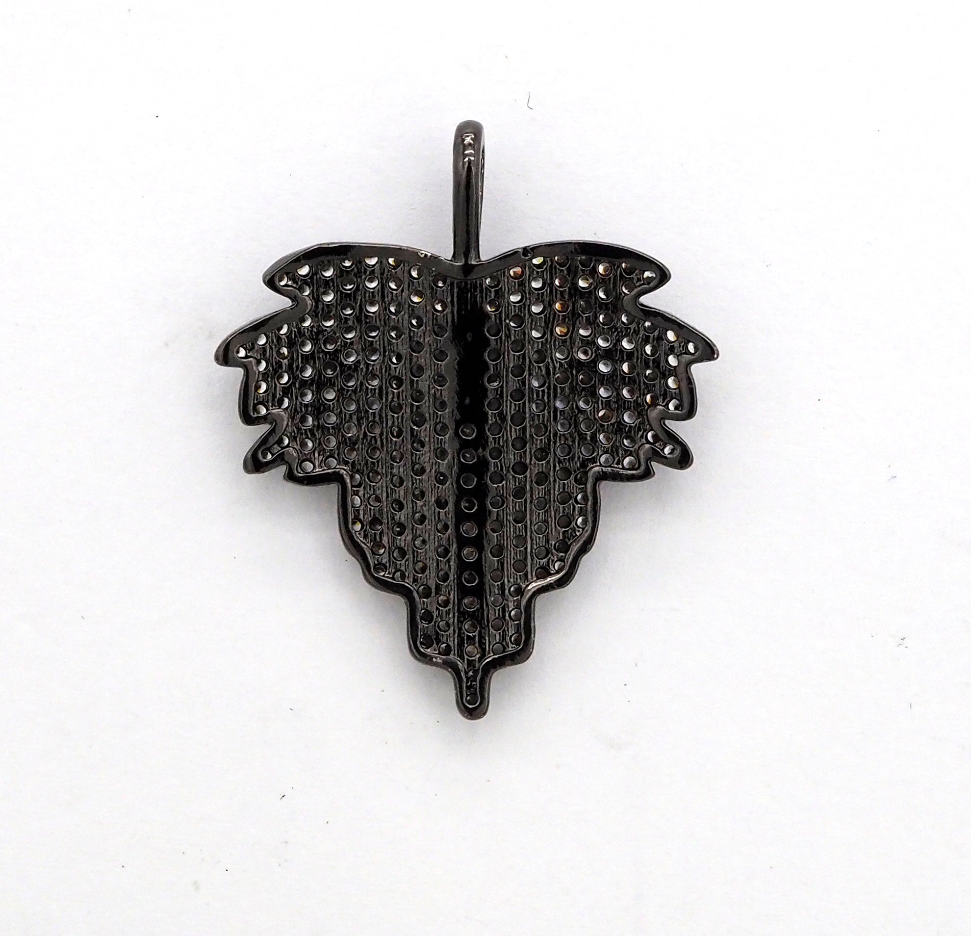 CZ Clear Micro Pave Leaf Charm Pendant, Leaf Shaped Pave Pendant, Gold/Rose Gold/Silver/Gunmetal plated, 31x36mm, Sku#F507