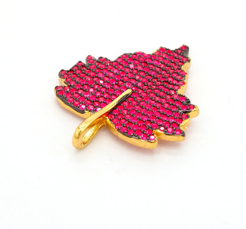 CZ Micro Pave Leaf Pendant/Charm, Cubic Zirconia Turquoise Blue Fuchsia Black Green Leaf Pave Pendant,31x36mm, sku#F508