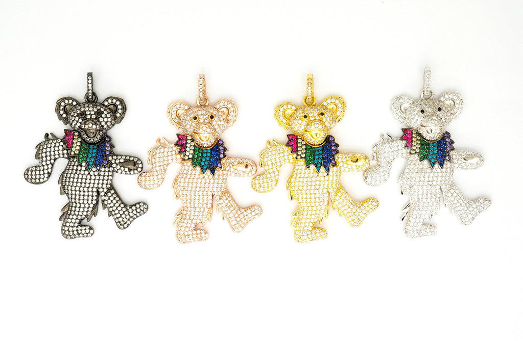 CZ Micro Pave Dancing Teddy Bear Pendant, F515