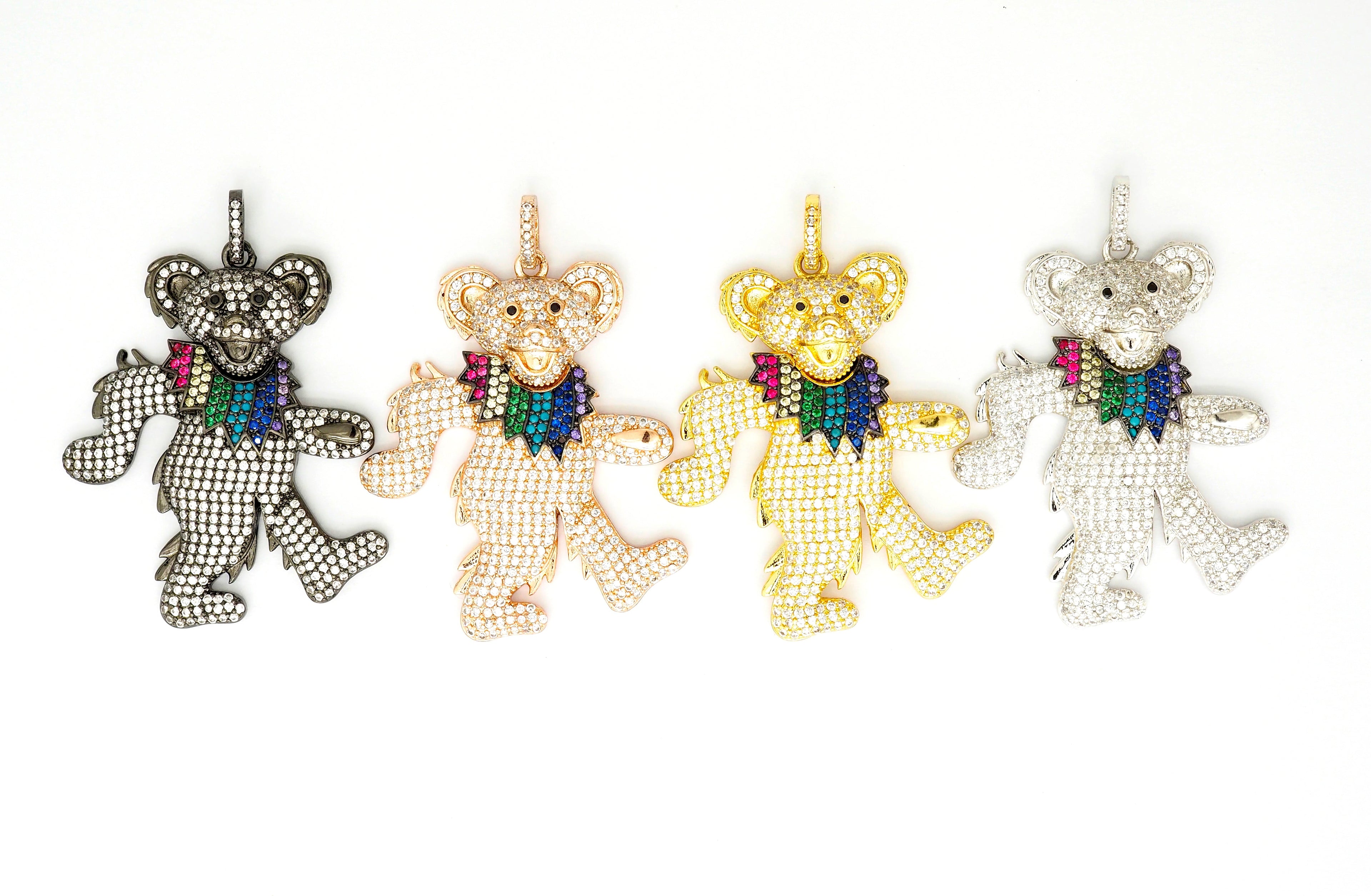 CZ Micro Pave Dancing Teddy Bear Pendant, F515