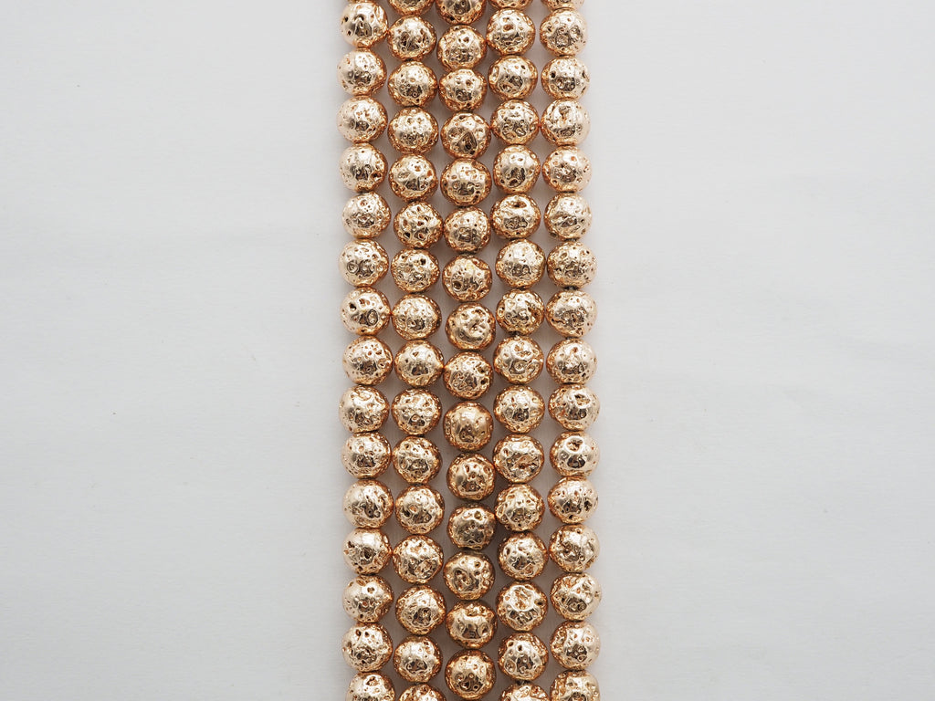 Wholesale Rose Gold Plated Lava Round Beads, 4mm/6mm/8mm/10mm/12mm Rose Gold Gemstone Beads,15.5" Full Strand,SKU#S111