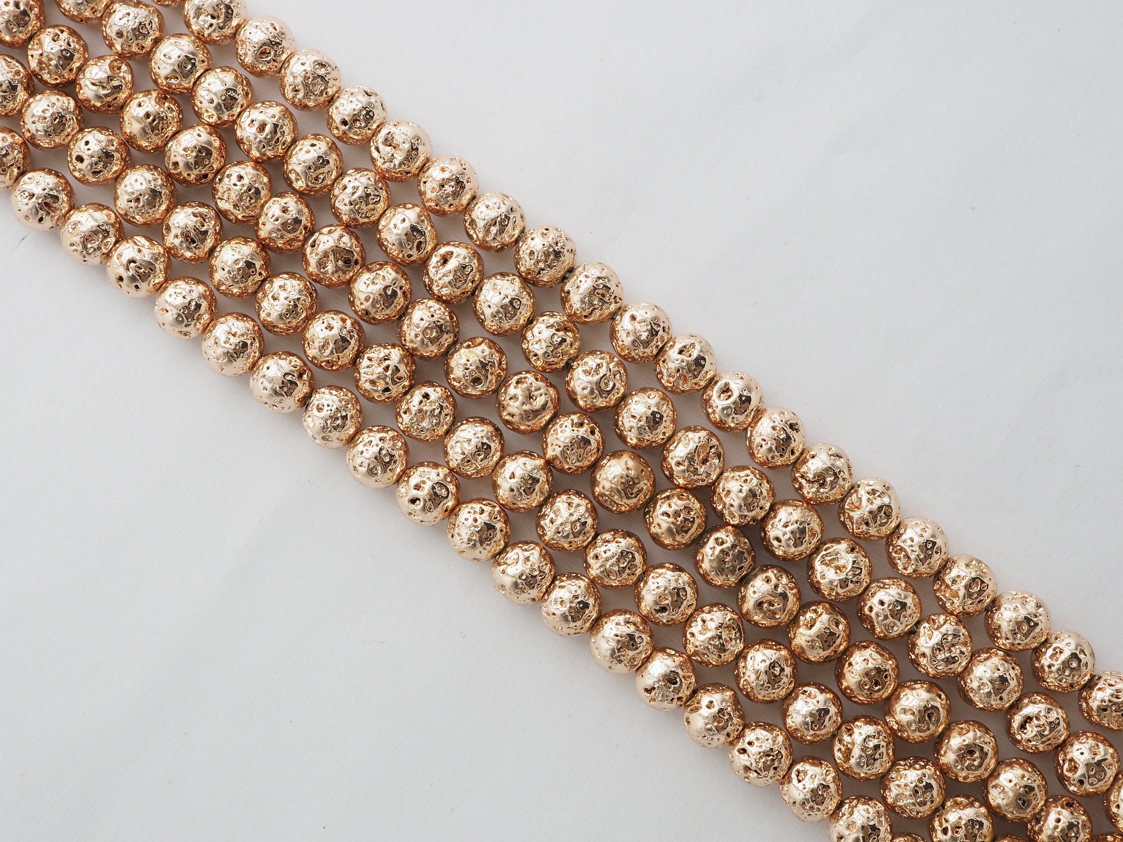 Wholesale Rose Gold Plated Lava Round Beads, 4mm/6mm/8mm/10mm/12mm Rose Gold Gemstone Beads,15.5" Full Strand,SKU#S111