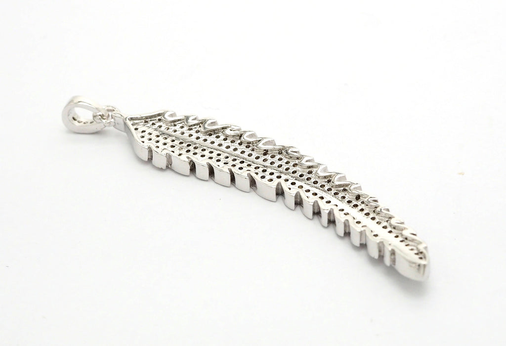 61mm Long CZ Micro Pave Feather Leaf Pendant, Gold/Rose gold/Black/Silver,  Cubic Zirconia Pave Pendant/Charm,sku#F510