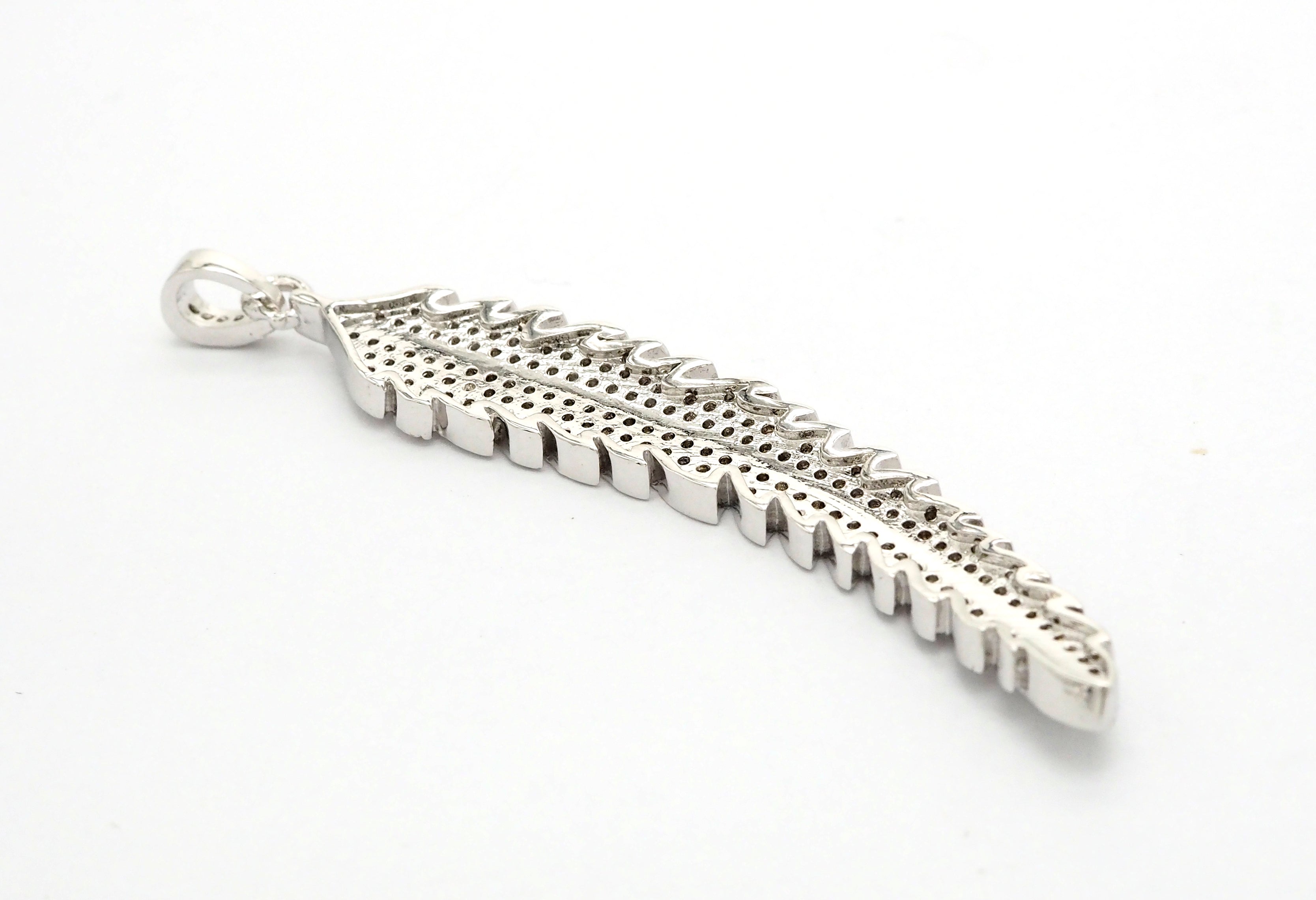 61mm Long CZ Micro Pave Feather Leaf Pendant, Gold/Rose gold/Black/Silver,  Cubic Zirconia Pave Pendant/Charm,sku#F510