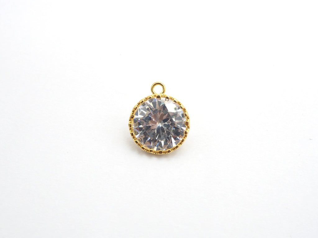14mm Micro Pave Round Shaped Pendant with Big Clear CZ, Black/Gold/Silver/Rose gold, Bridal Jewelry Charms, Wedding Jewelry Findings,sku#B85