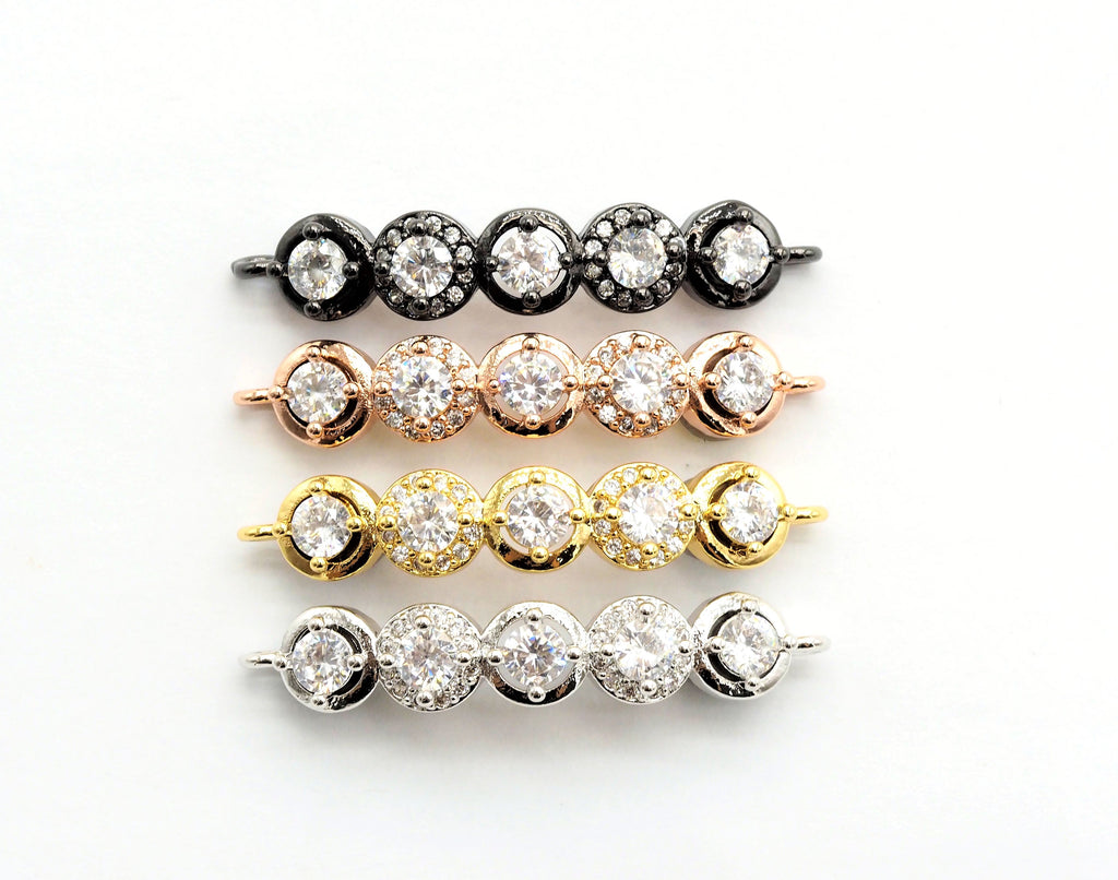 CZ Micro Pave Curved Connector with Large CZs,Silver/Gold/Rose Gold/Gunmetal Spacer Connector/Link Connector, 6x33mm,sku#E407C