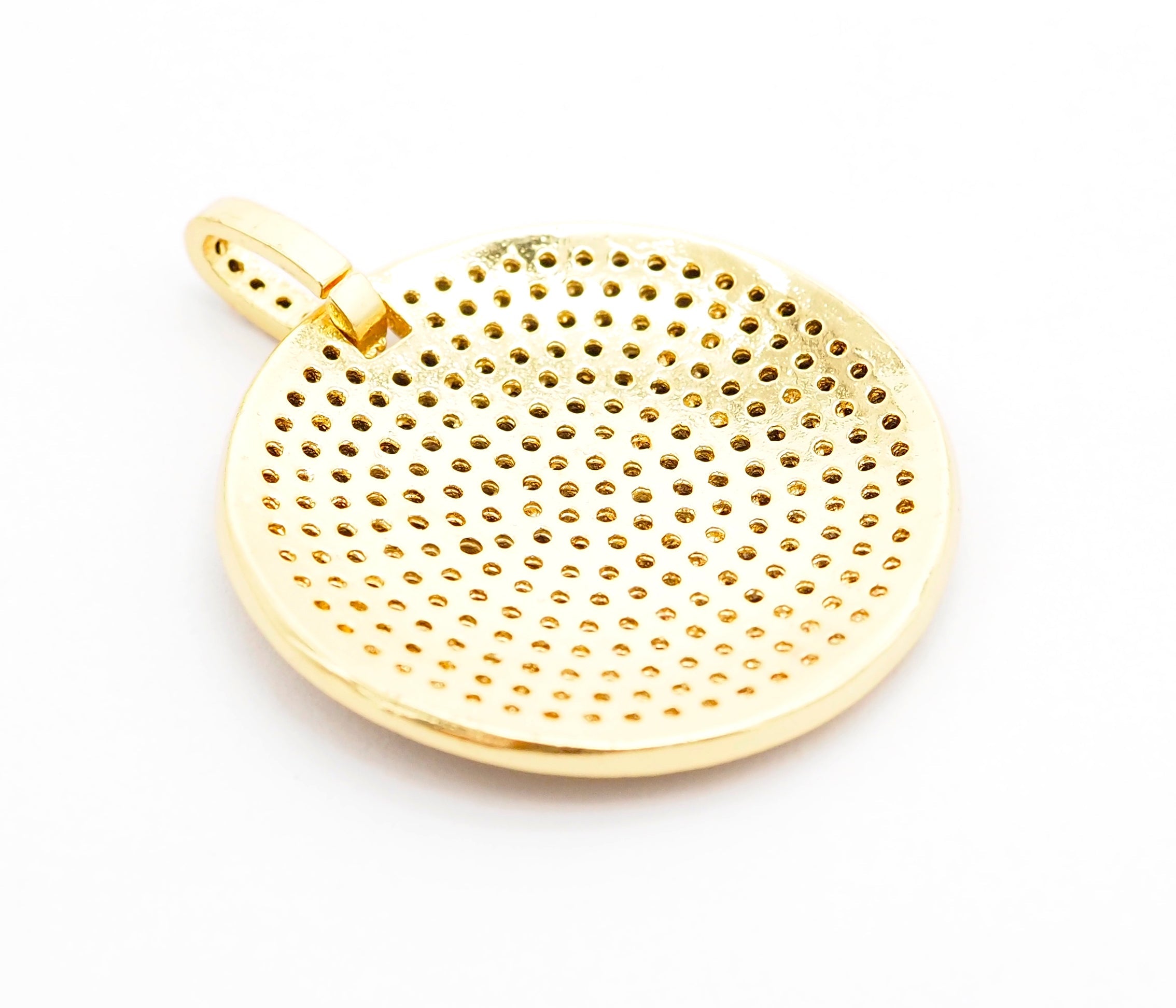 30mm CZ Fully Micro Pave Large Disc Pendant,Gold/Black Tone, Black Cubic Zirconia Big Pave Disc Charm Pendant, sku#F501