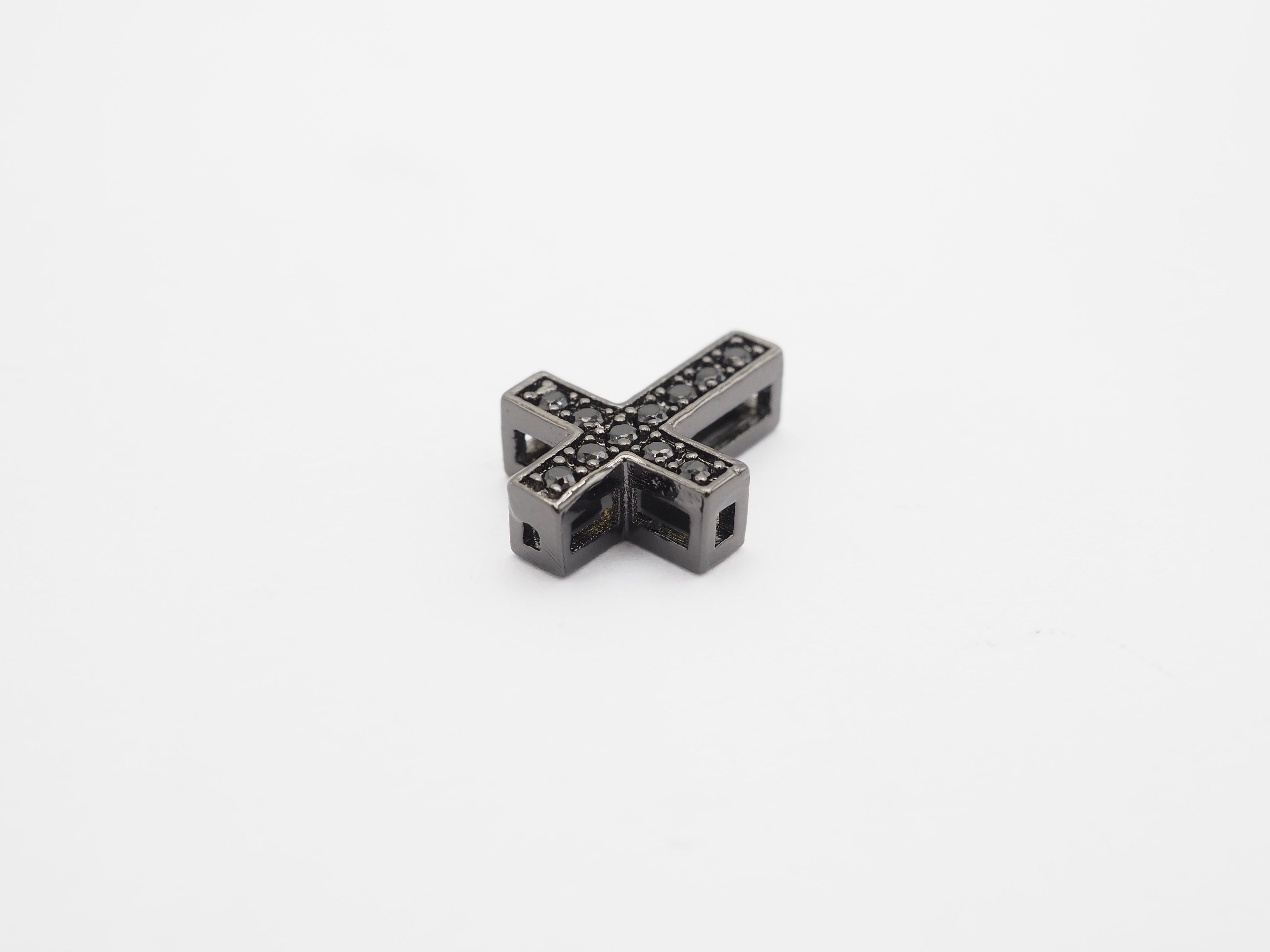 Black CZ Micro Pave On Black Cross Spacer Beads, Cubic Zirconia Cross Space Beads, Cross Charm, 10x13x4mm, SKU#C79