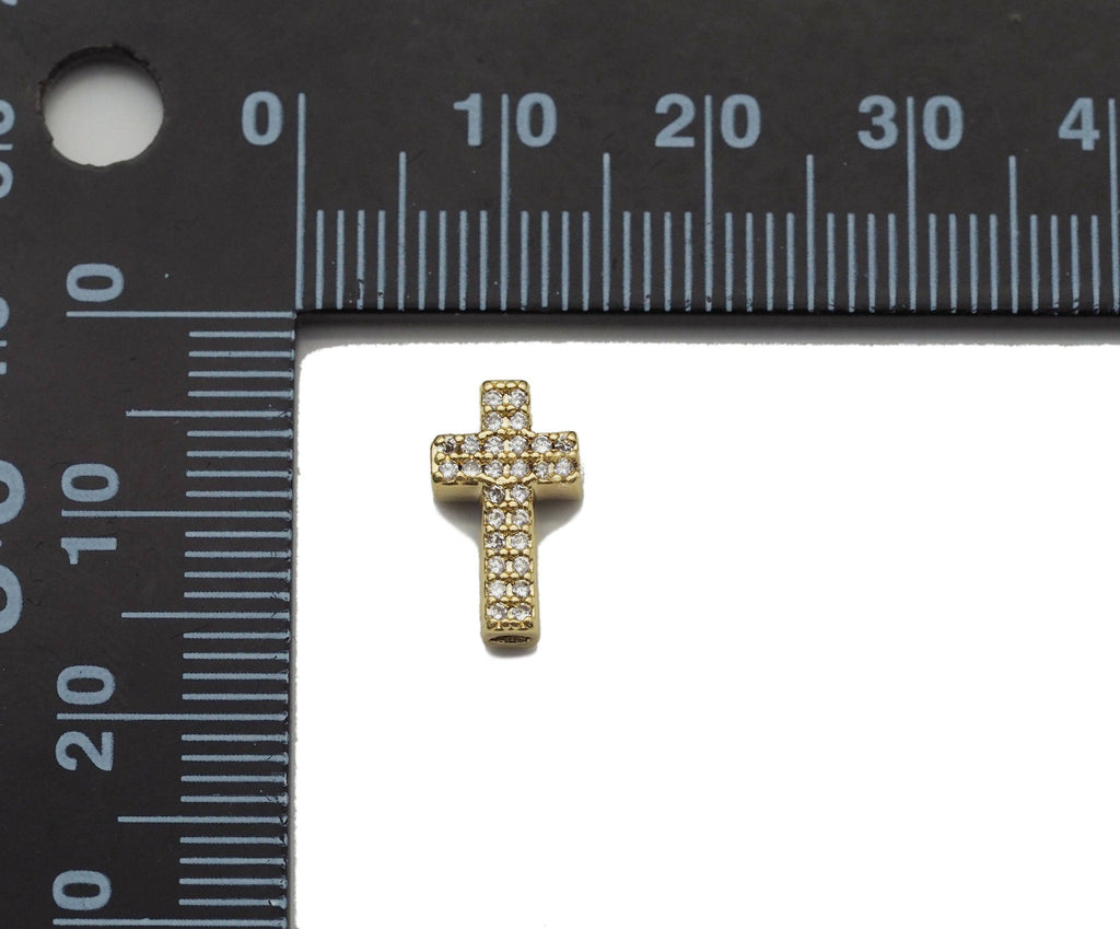 CZ Gold Silver Cross Spacer Beads, Sku#E561
