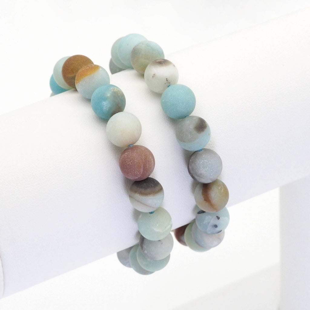 Genuine Matt Amazonite Round Smooth Stretchy Bracelet, 8mm/10mm, Sku#EF367