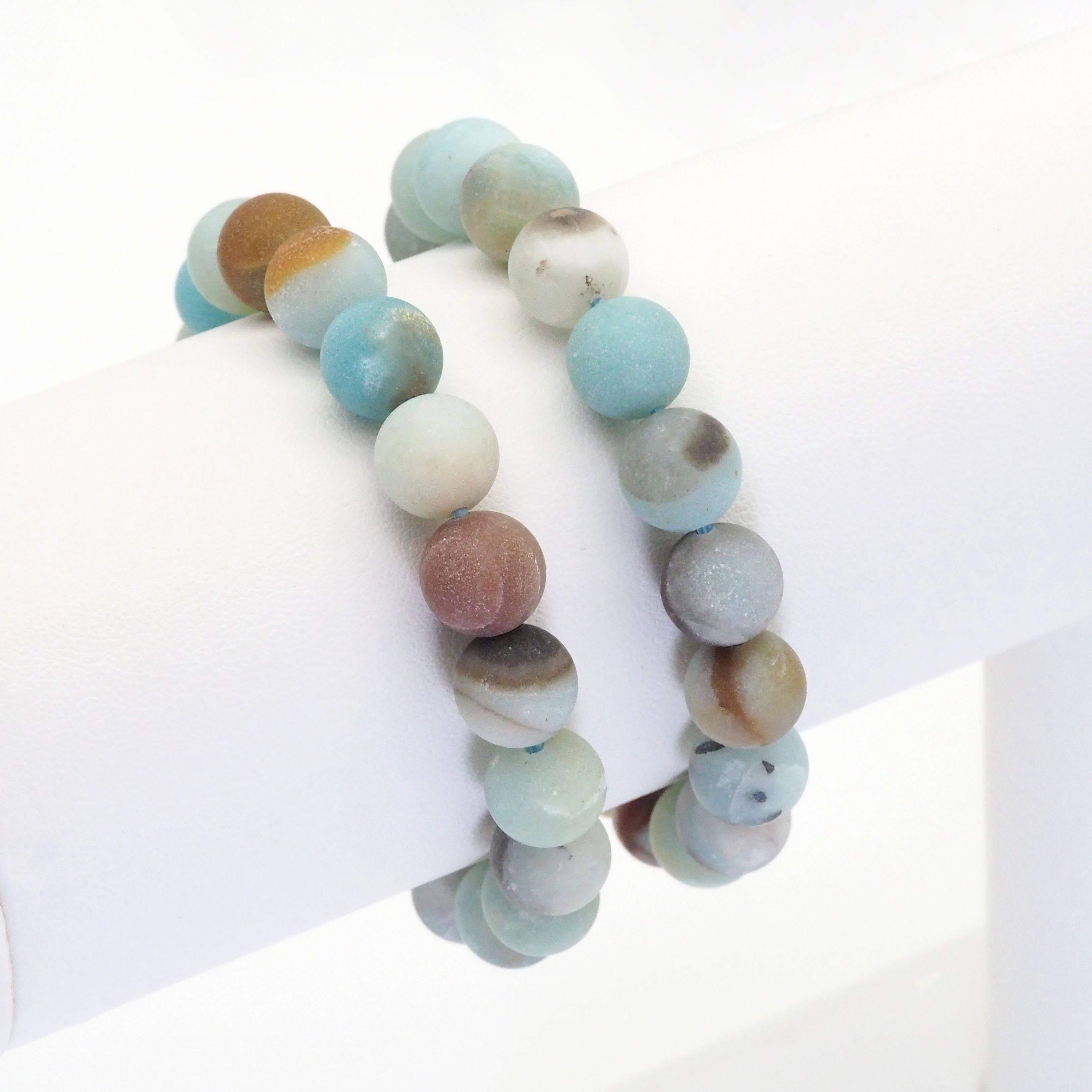 Genuine Matt Amazonite Round Smooth Stretchy Bracelet, 8mm/10mm, Sku#EF367