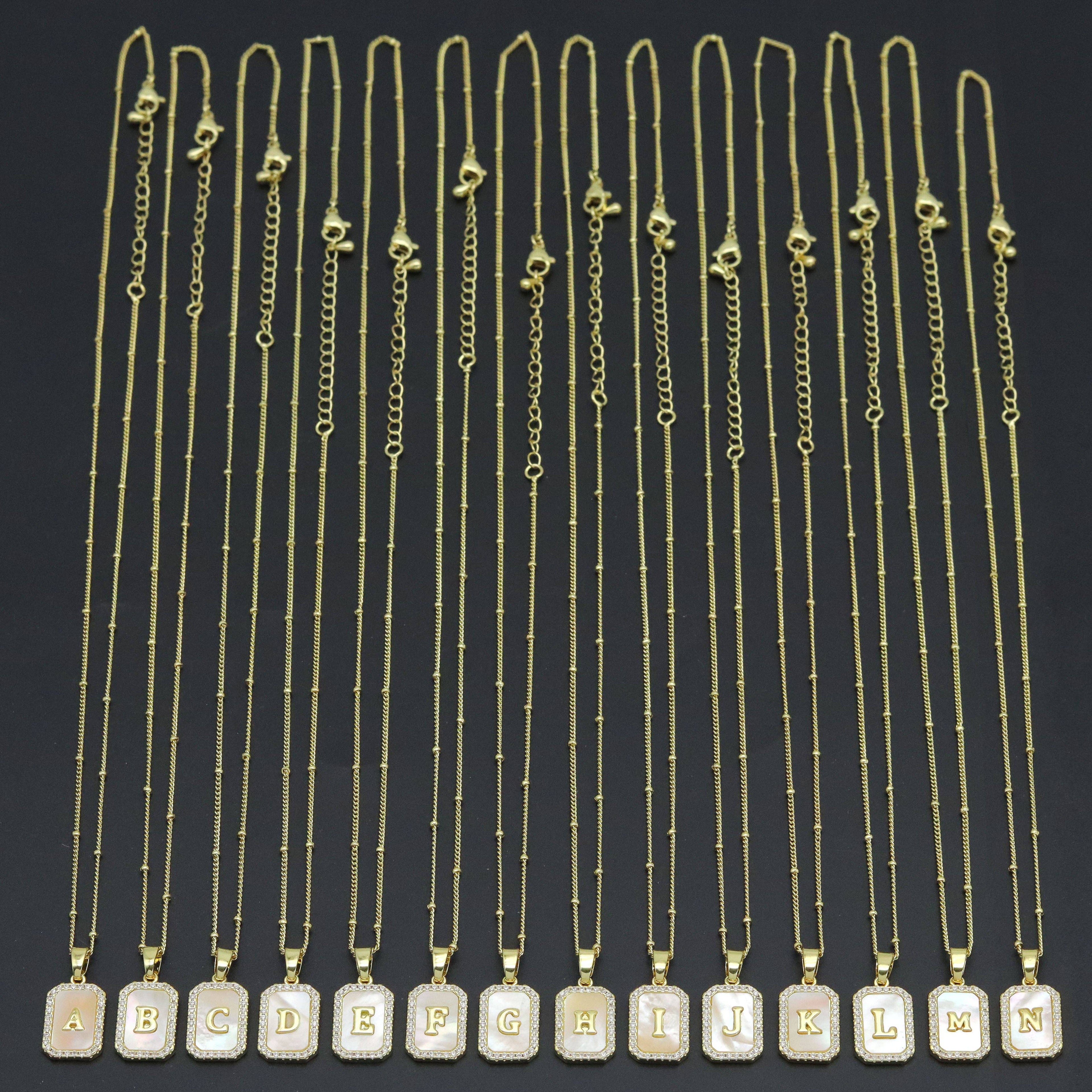 Gold Rectangle Initial Charm, Alphabet Name Letter Charm Adjustable Necklace,sku#LX718