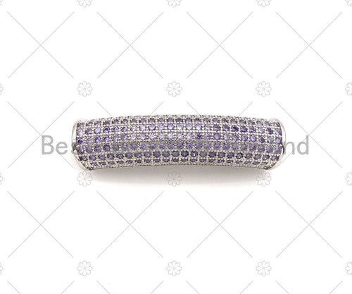 Violet CZ Micro Pave Half Full Pave Tube for Bracelet/Necklace, CZ Spacer Tube in Silver/Gold/Rose Gold/Black, Tube Beads, 38x8mm,sku#ML10