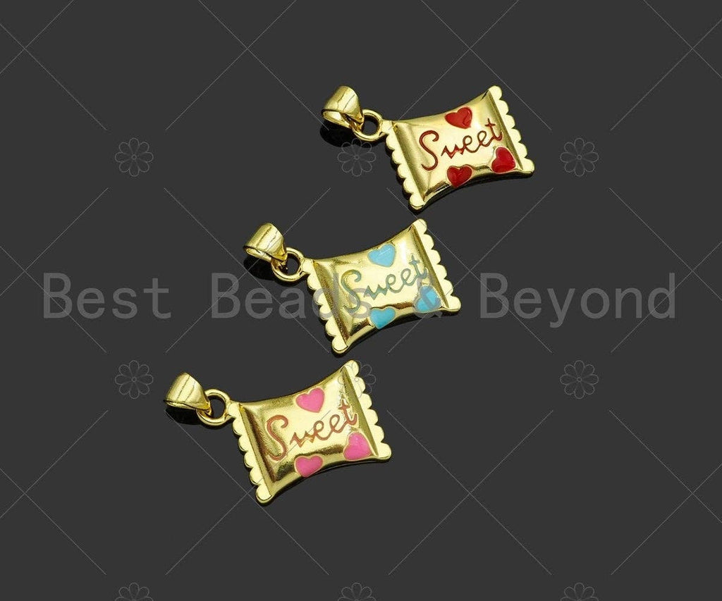 Colorful Enamel Sweet Heart Candy Rectangle Shape Pendant,18K Gold Filled Enamel Charm,Enamel Jewelry,15x20mm,Sku#LK333