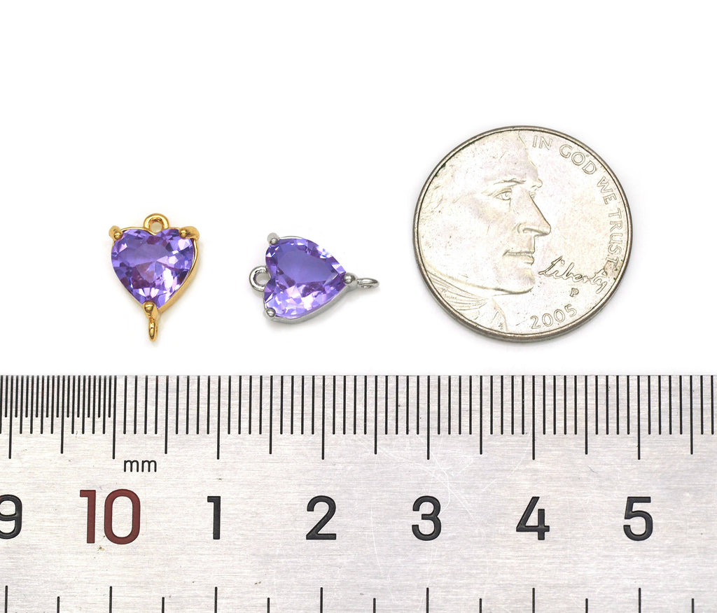 Purple CZ Heart Shape Charm, Sku#Y655