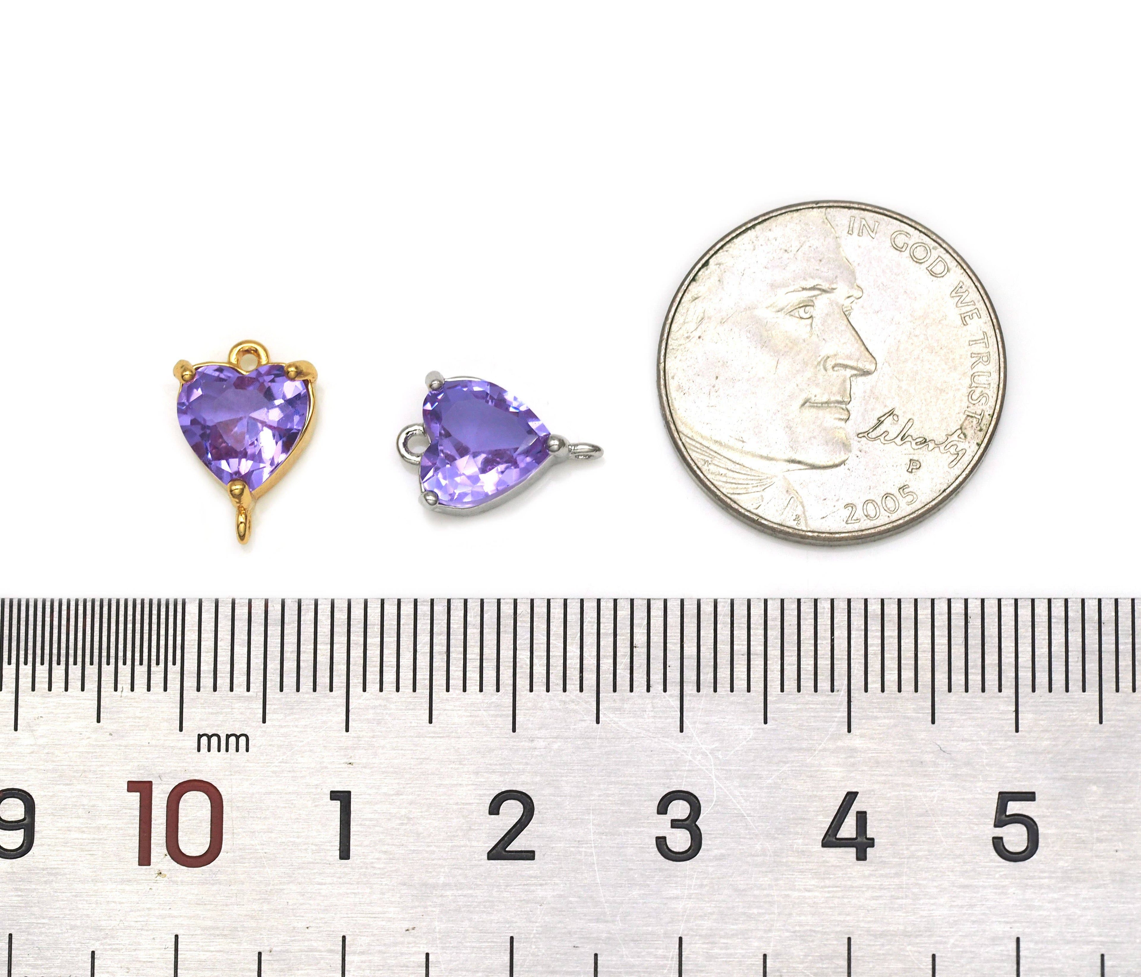 Purple CZ Heart Shape Charm, Sku#Y655