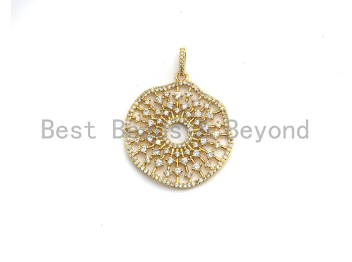 CZ Micro Pave Filigree Hollow out Flower Pendant, Cubic Zirconia Rose Gold/Silver/Black Focal Pendant, 33x35mm,sku#F637