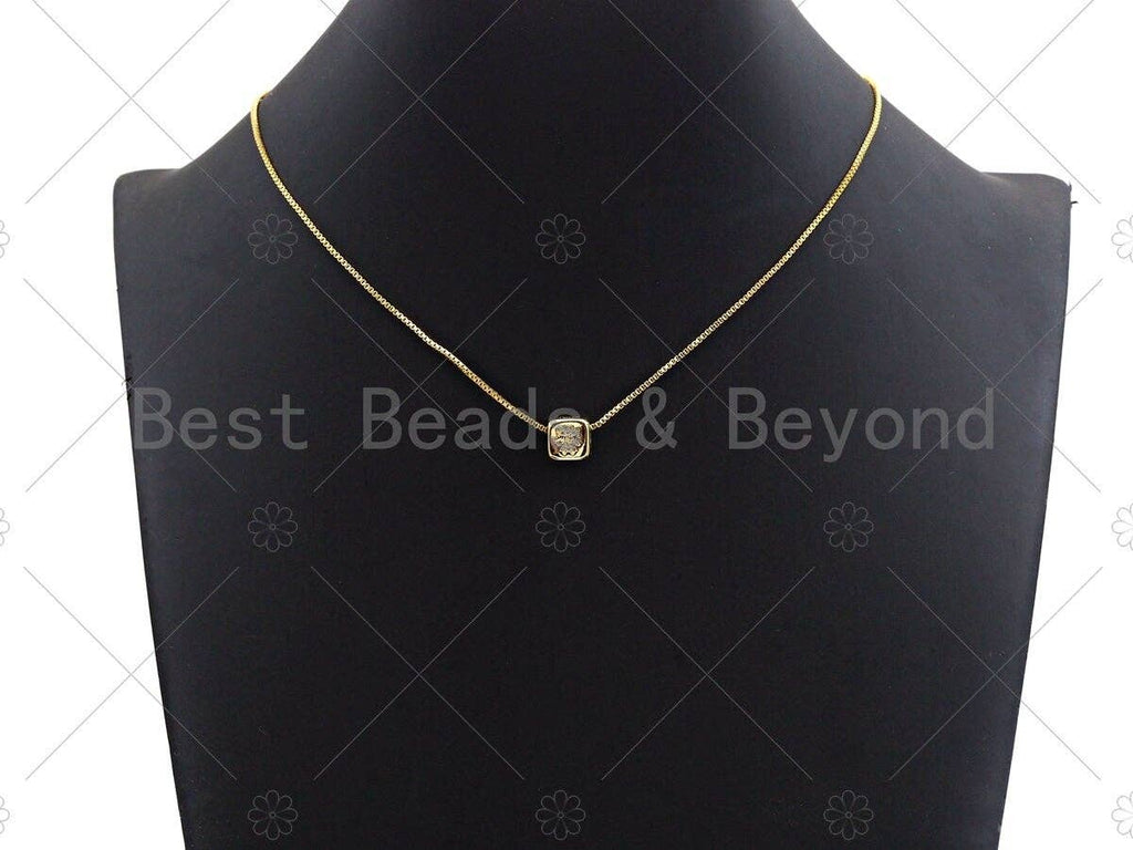 CZ Micro Pave Girl Cube Large Hole Spacer Beads, Cubic Zirconia Cube Girl Spacer Beads, Gold Name Initial Letter Beads, 8.5mm,sku#Z1135