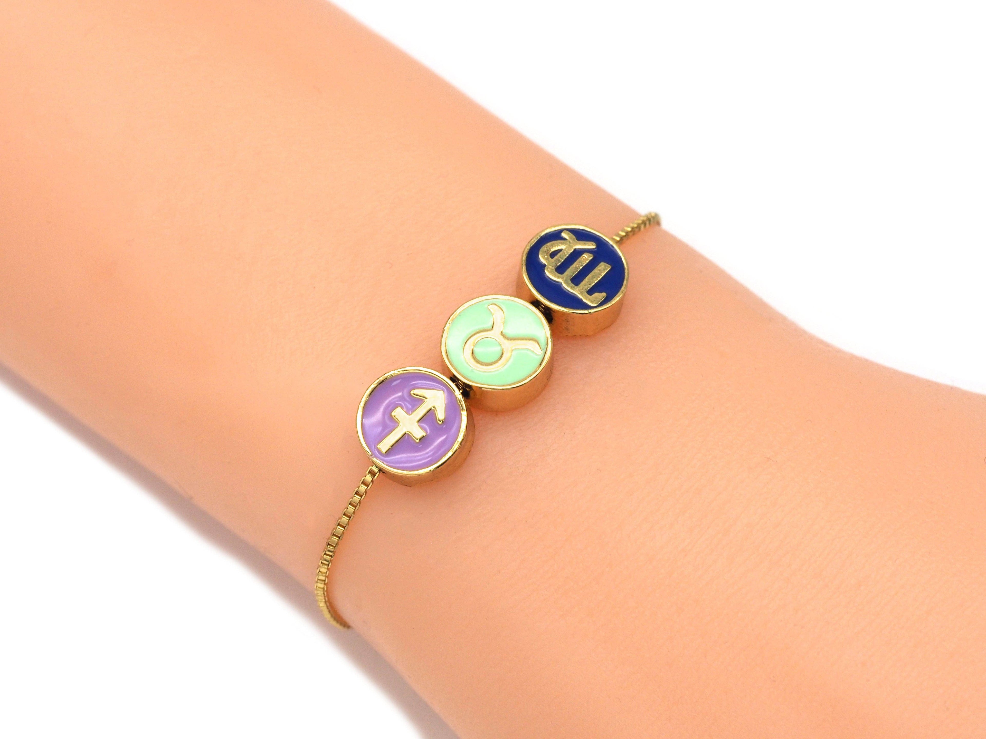 Gold Enamel Twelve Constellations Round Coin Spacer Beads, Sku#G434