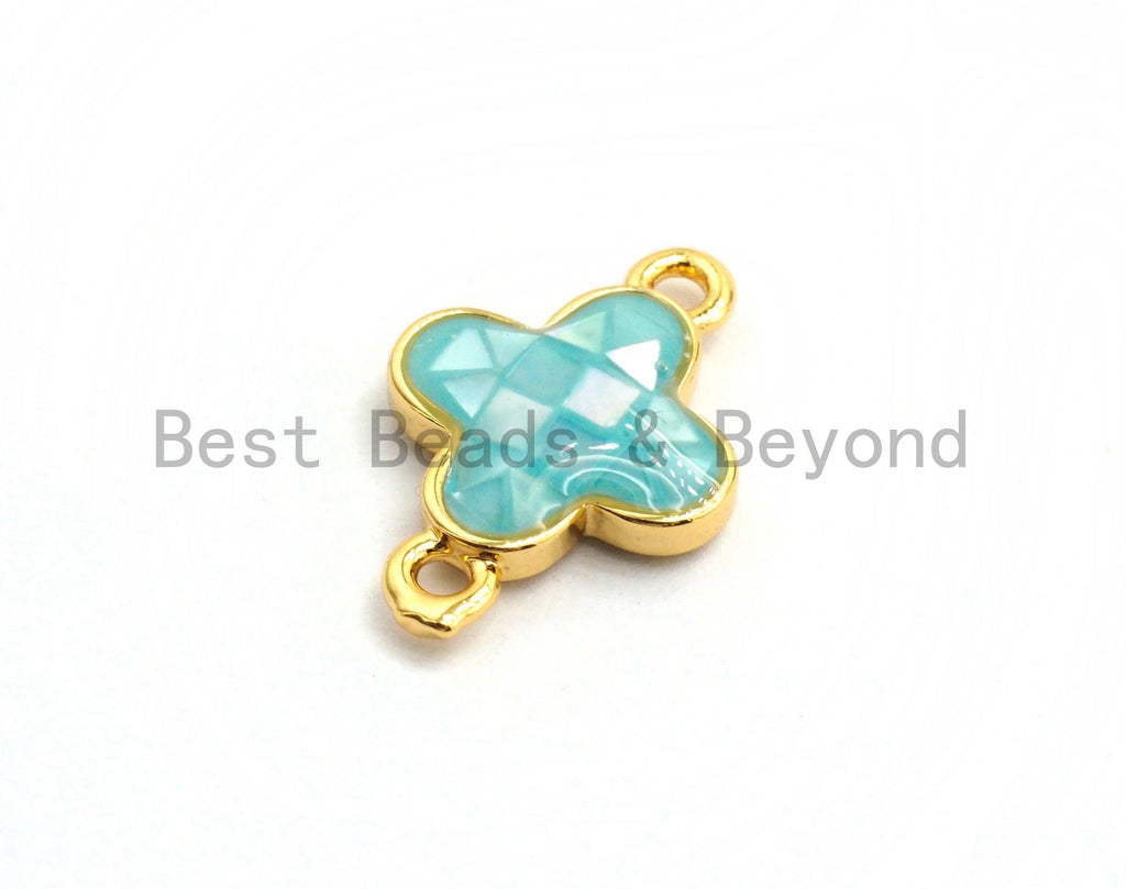 100% Natural  Aqua Blue Shell Clover Flower Connector, Natural Shell Connector, Shell Pearl Jewelry,  10x15mm,SKU#Z292