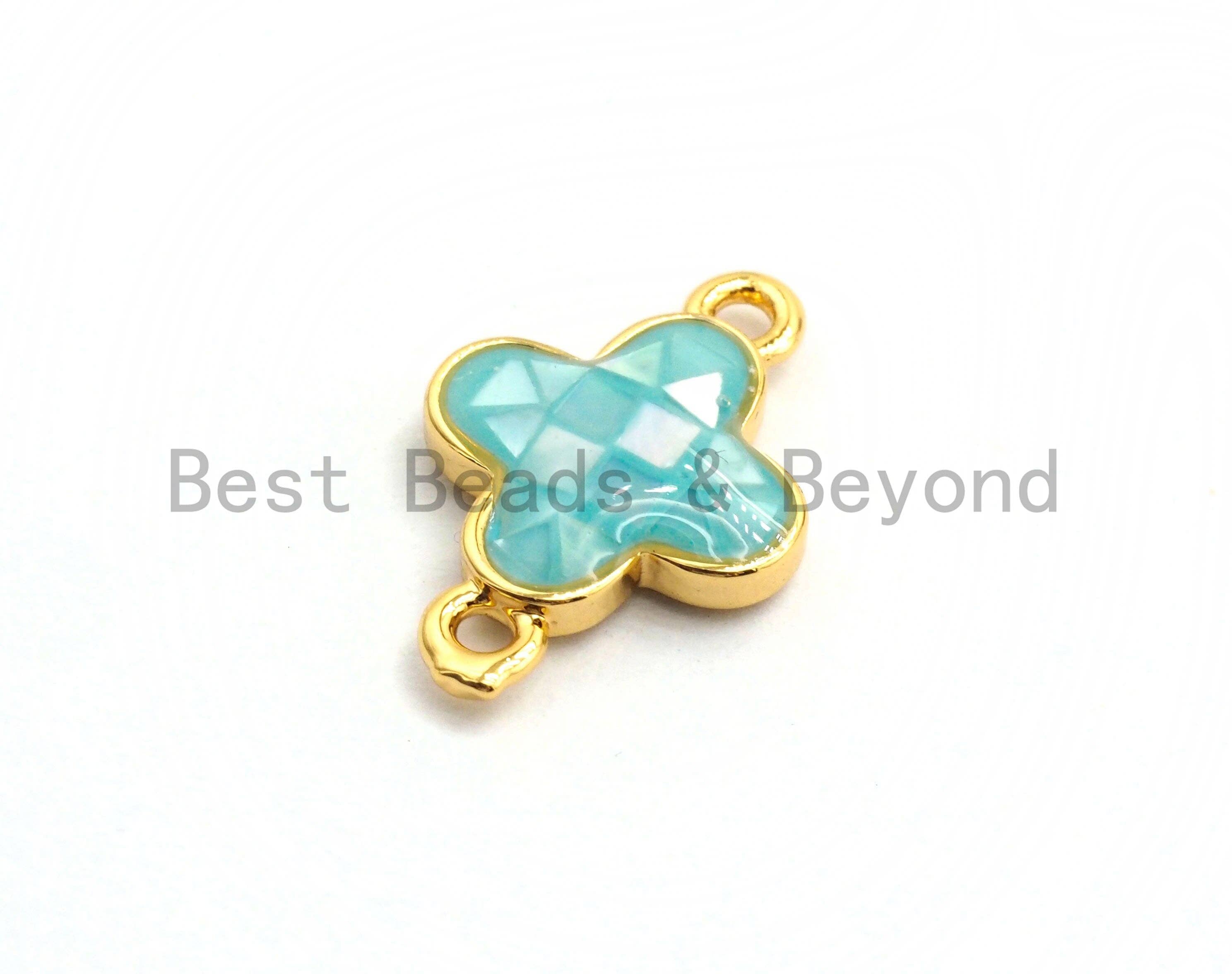 100% Natural  Aqua Blue Shell Clover Flower Connector, Natural Shell Connector, Shell Pearl Jewelry,  10x15mm,SKU#Z292