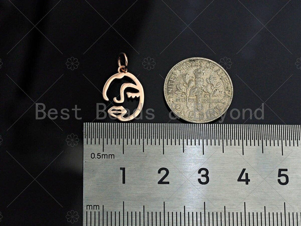 CZ Micro Pave Abstract face Shape Pendant/Charm, Picasso style Face Cubic Zirconia Pendant, Silver/Gold/Rose Gold Tone, 10x15mm, Sku#Y265