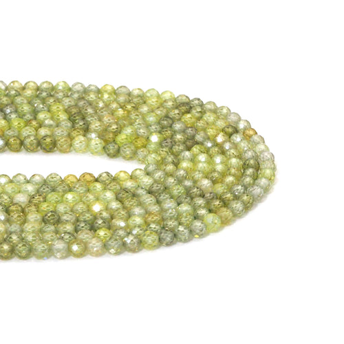 Olive Green Cubic Zirconia Round Faceted Beads, 2mm/3mm/4mm, Sku#U1499