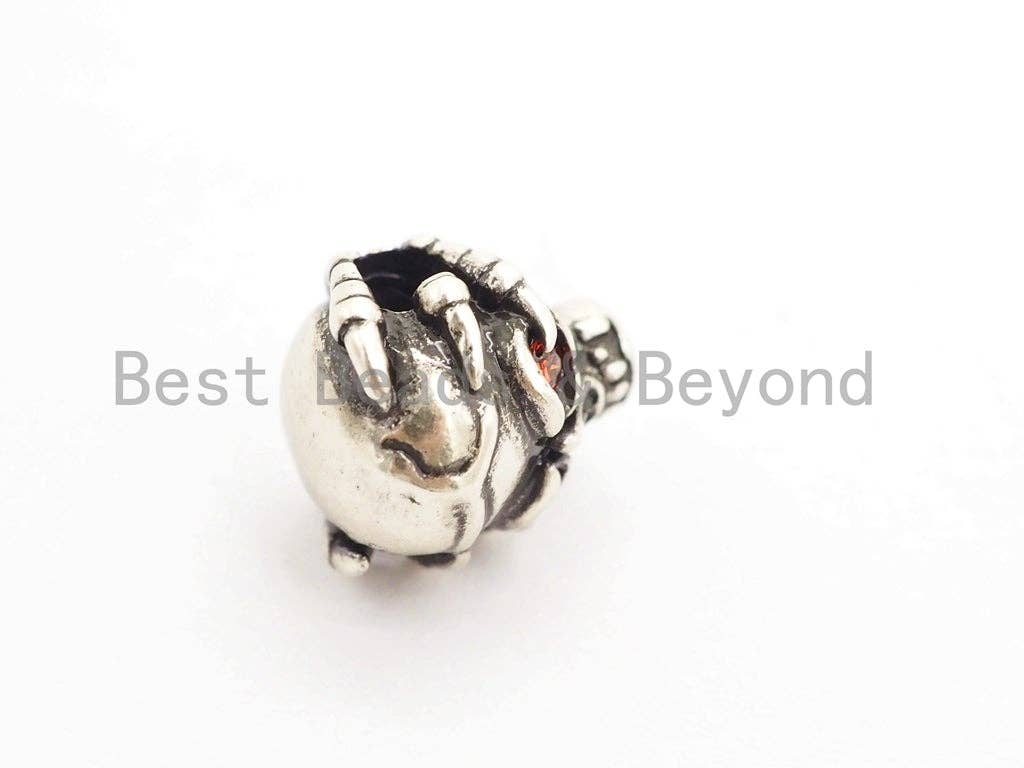 Antique Ogrish Red Eye Skull Bead, CZ Pave Skull Spacer Beads, Men's Bracelet Beads, Skull Mask Charm, 10x11mm, 1pc, sku#Y138