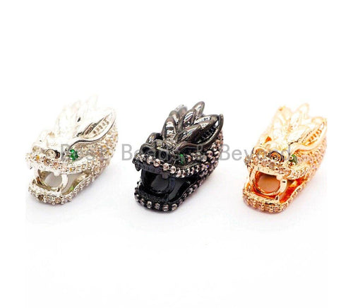 CZ Micro Pave Dragon Head Beads, Cubic Zirconia Spacer Beads, Animal Beads, Men's Bracelet Findings,15mm, sku#Y109