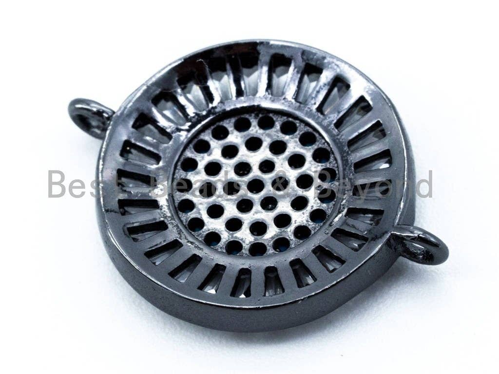 CZ Micro Pave Round Turquoise Black Evil Eye Connector, Evil Eye Connector,  20x15mm, Sku#E146C