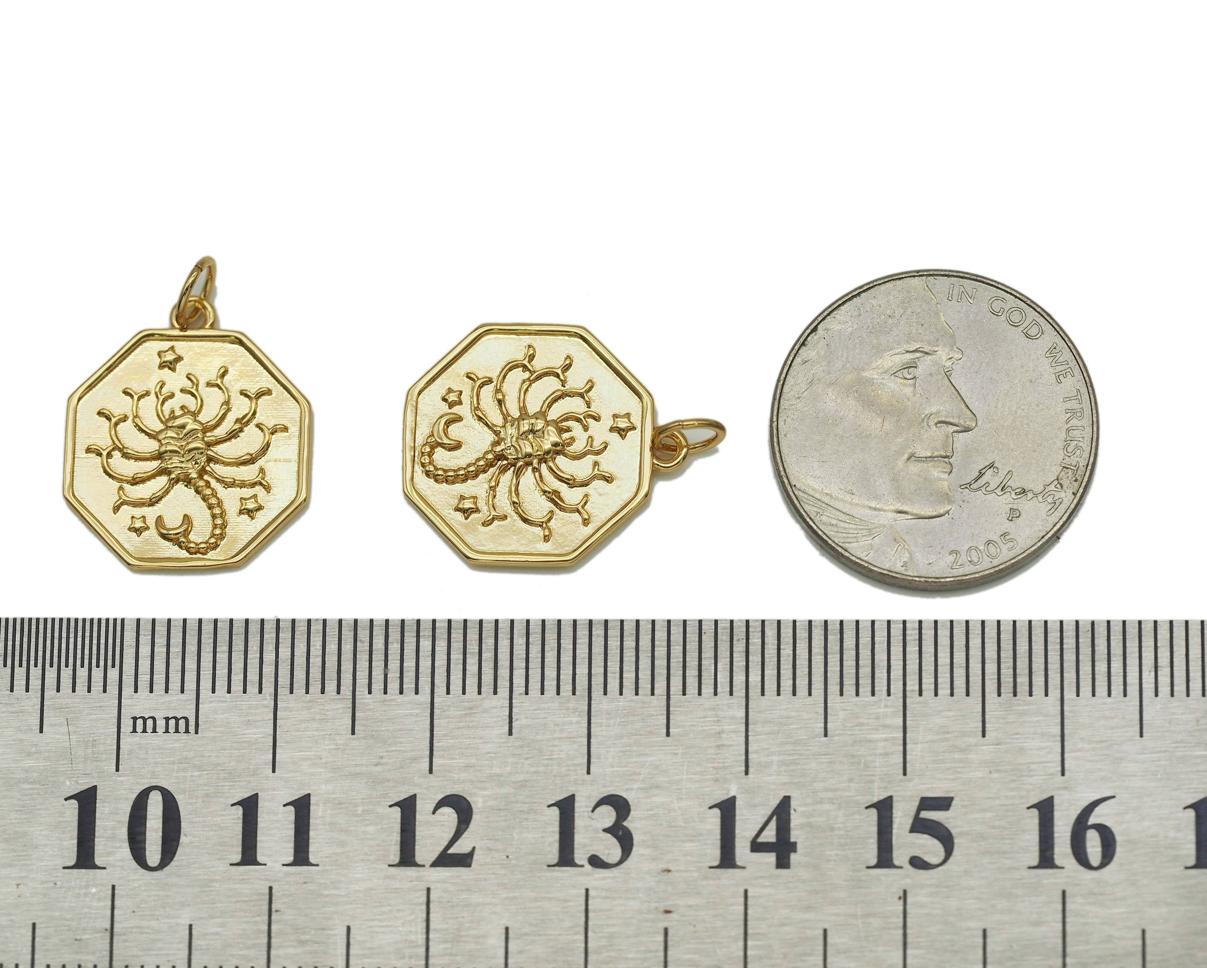 Gold Scorpion On Octagon Shape Charm, Sku#Y677