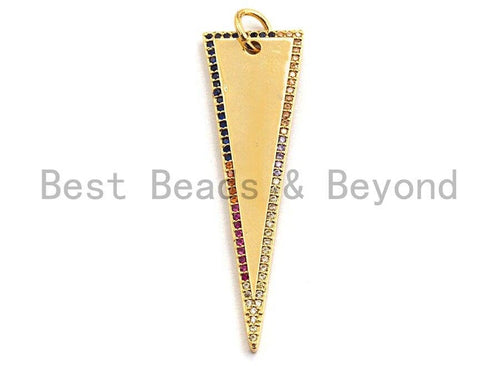 CZ Colorful Micro Pave Flat Triangle Gold Pendant, Triangle Shaped Pave Pendant, Gold plated, 14x48mm, Sku#F875