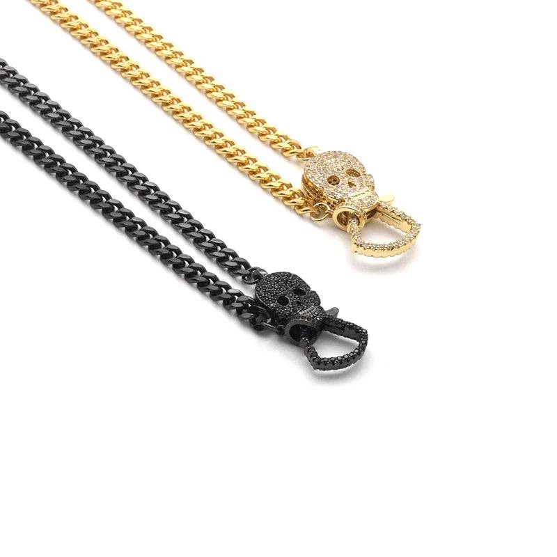 Gold Black Cuban Chain Skull Necklace,sku#EF316