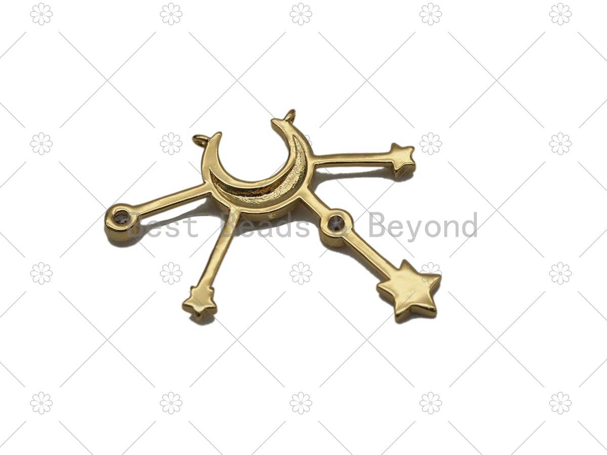 CZ Micro Pave Cresent Moon with Star Shape Pendant, Gold/Rose Moon Star Charm, Necklace Bracelet Charm, Sku#Y564