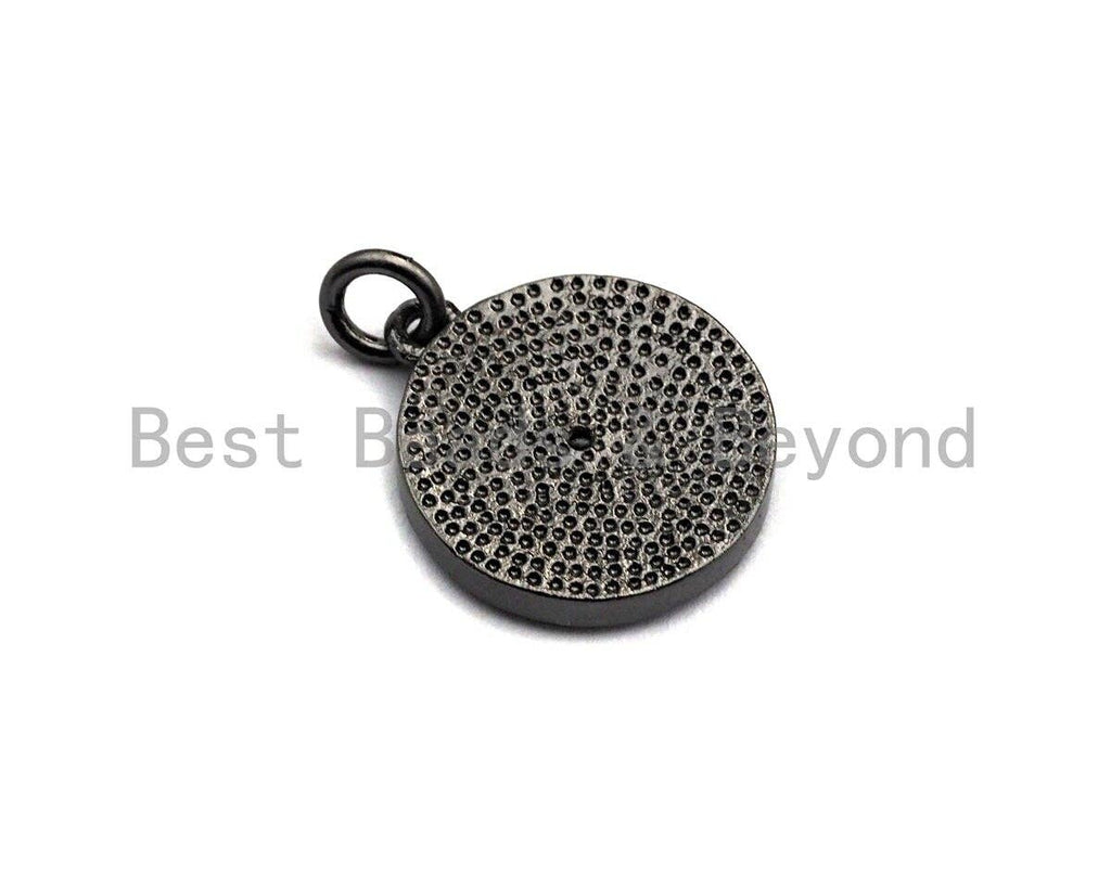 CZ Micro Pave Evil Eye Coin Charm/Pendant,Amulet Evil Eye Charm, Black, Gold Rose, Gold, Silver Finish, 15x17mm,sku#Z423