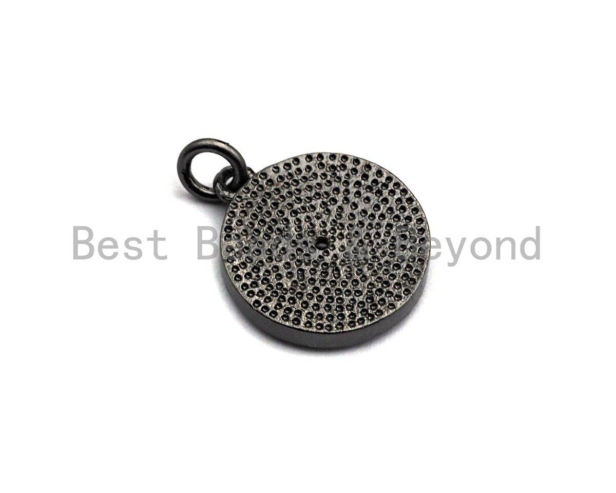 CZ Micro Pave Evil Eye Coin Charm/Pendant,Amulet Evil Eye Charm, Black, Gold Rose, Gold, Silver Finish, 15x17mm,sku#Z423