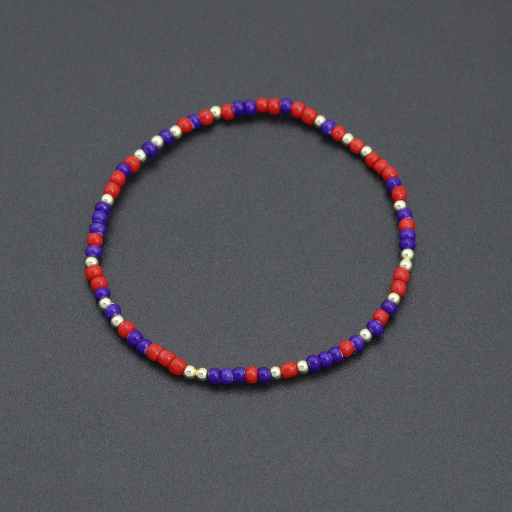 Red Blue Gold Mixed Beads Stretchy Bracelet, Patriotic July 4th Stretch, Sku#EF680