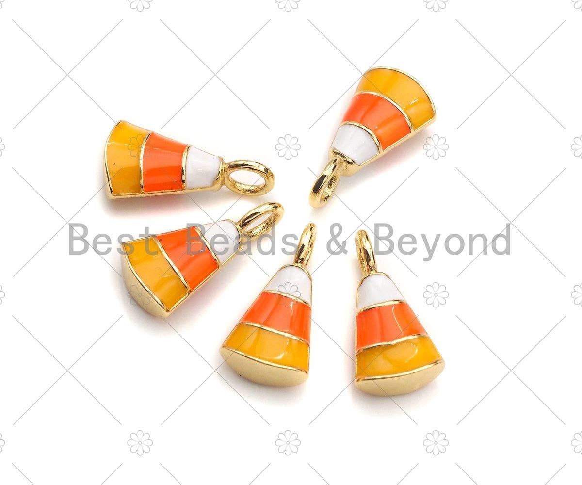 Colorful Enamel 3D Candy Corn Pendant, Halloween Candy Corn Charm, Halloween Jewelry, 8x15mm, sku#ML16