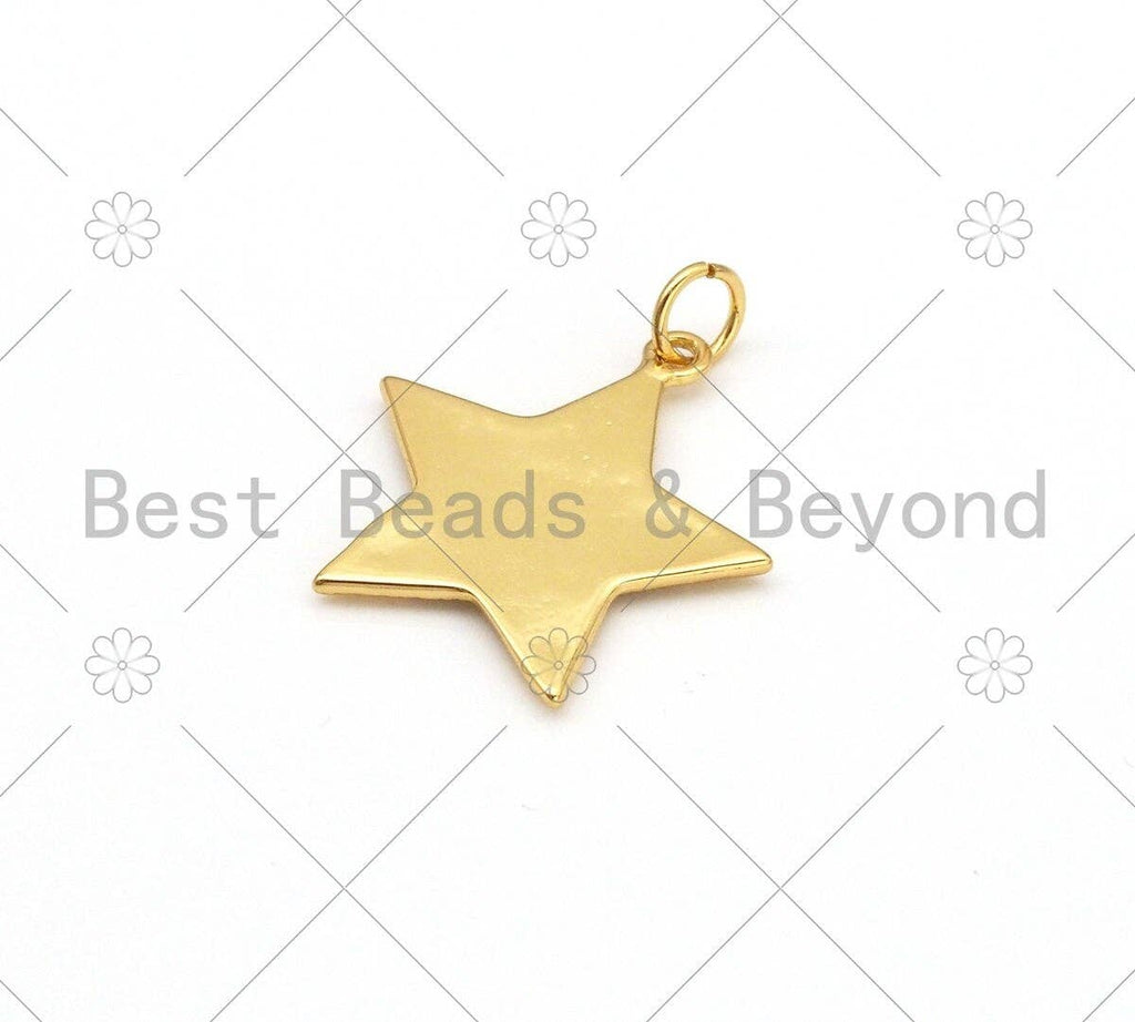 CZ Micro Pave Cresent Moon Star On Five Point Star Shape Pendant,18K Gold Filled Star Charm, Necklace Bracelet Pendant, 25x24mm,Sku#Z1388
