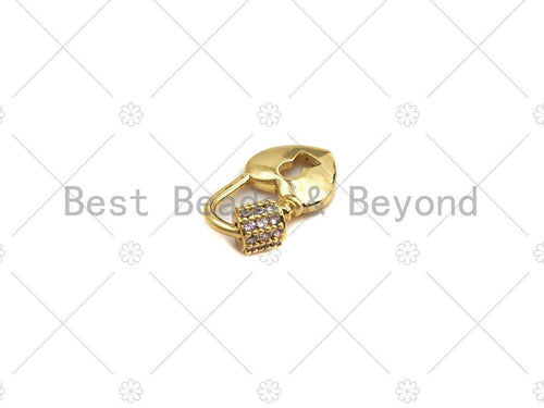 Small Cute 18K Gold Dainty Lock Clasp, Carabiner Clasp Heart Lock, Paper clip Chain connector Clasp, Chain Clasp, 8x14mm, sku#LK09