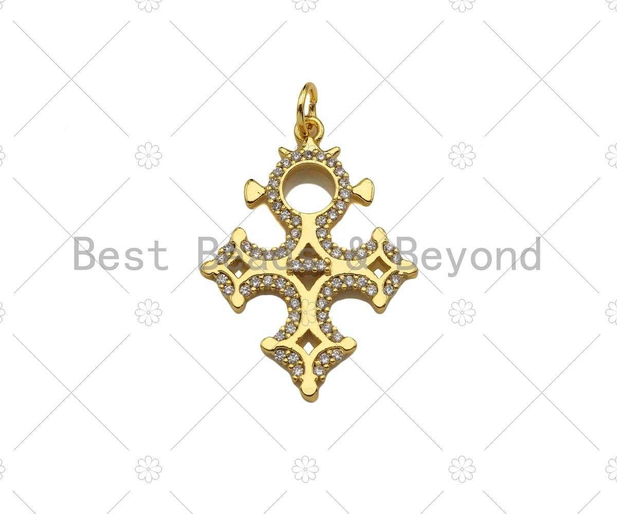 CZ Micro Pave Cross Shape Pendant/Charm,18K Dainty Gold Charm, Necklace Bracelet Charm Pendant,20x28mm,Sku#Z1316