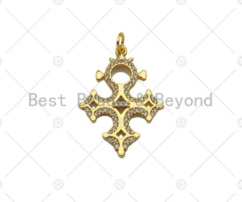 CZ Micro Pave Cross Shape Pendant/Charm,18K Dainty Gold Charm, Necklace Bracelet Charm Pendant,20x28mm,Sku#Z1316