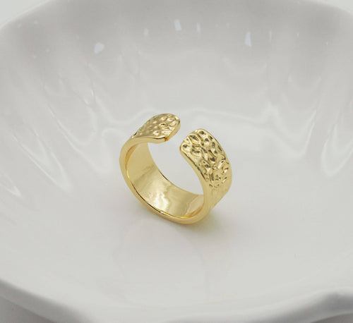 Gold Hammered Band Adjustable Ring, Sku#LX145