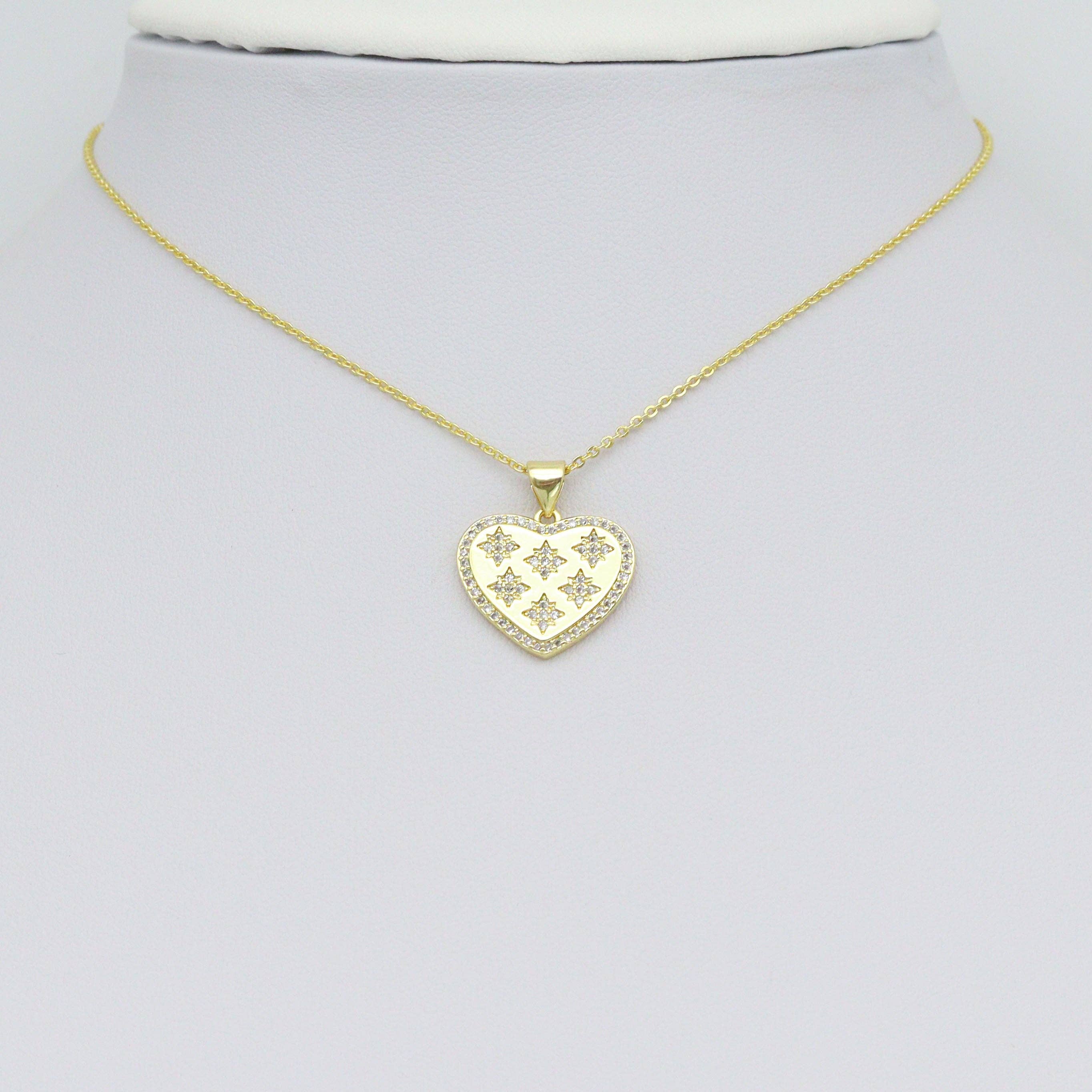 Star CZ On Heart Charm Pendant, Sku#LX774