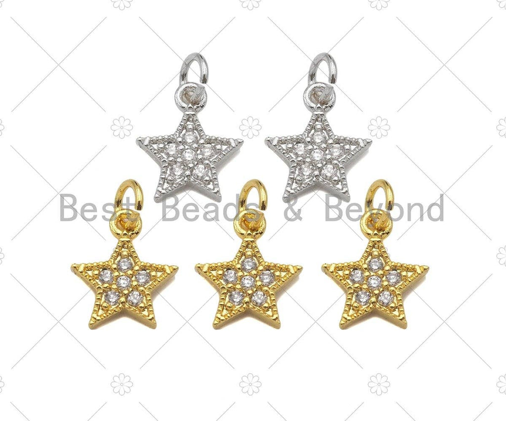 CZ Micro Pave Five Point Mini Star Pendant/Charm, CZ Dainty Gold Star Charm, Necklace Bracelet Charm Pendant,8x9mm,Sku#Y436